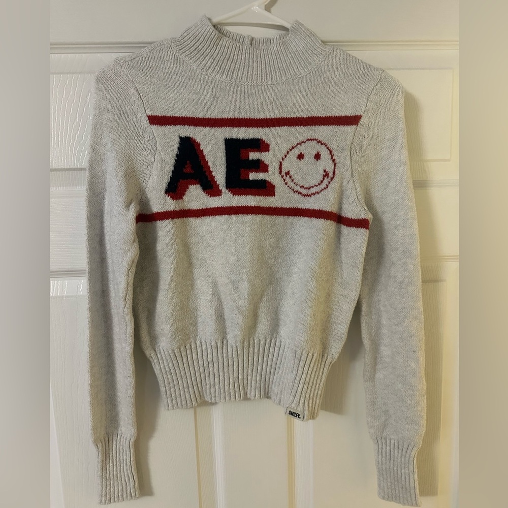 American Eagle Outfitters Cream Sweater with Red Details